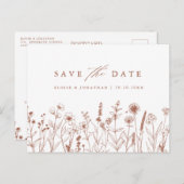 テラコッタ素朴秋ワイルドフラワー日付を保存 ポストカード (正面/裏面)