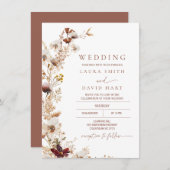 テラコッタ素朴秋ワイルドフラワー結婚ズ 招待状 (正面/裏面)