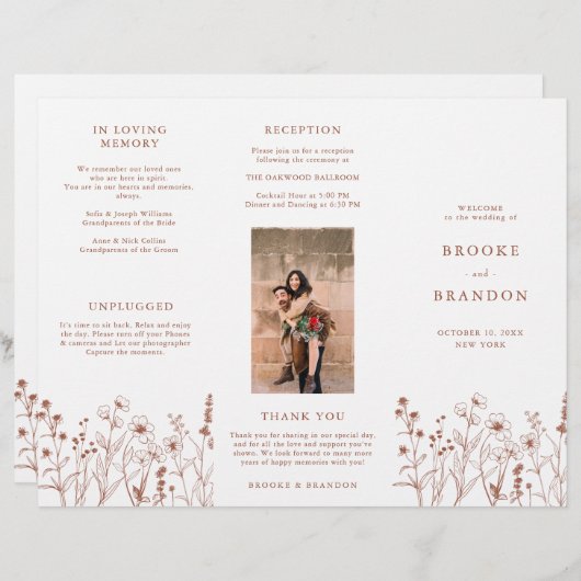 テラコッタ素朴秋ワイルドフラワー結婚式 プログラム (正面/裏面)