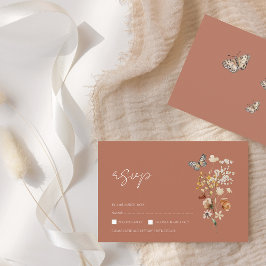 テラコッタ素朴秋秋ワイルドフラワー結婚ズ 出欠カード