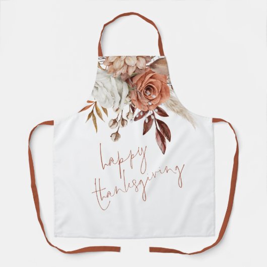 テラコッタ素朴秋花模様ハッピーサンクスギビング エプロン (正面)