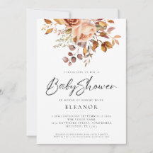 テラコッタ素朴花模様ベビーシャワー招待状