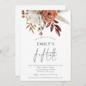 テラコッタ素朴花模様五十歳バースデーパーティー 招待状 (正面/裏面)