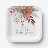 テラコッタ素朴花模様名ブライダルシャワー ペーパープレート (正面)
