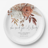 テラコッタ素朴花模様彼女が言ったYes婚約 ペーパープレート (正面)