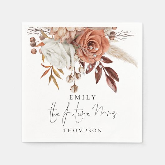 テラコッタ素朴花模様未来のミセス スタンダードカクテルナプキン (正面)