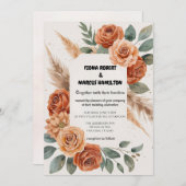 テラコッタ素朴花模様自然ボホ結婚ズ セーブザデート (正面/裏面)