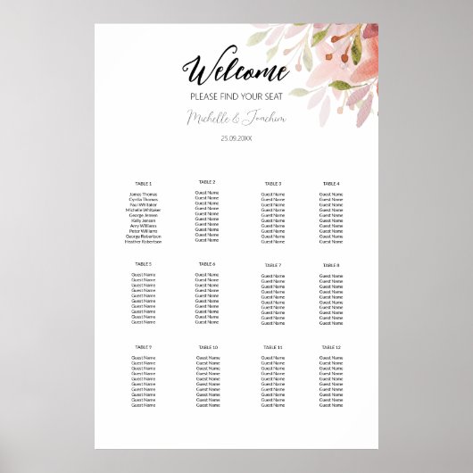 テラコッタ素朴赤面フローラウォーターカラーアート ポスター (正面)