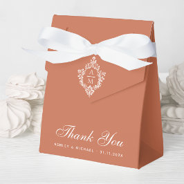 テラコッタ結婚のクレストモノグラムスクリプトありがとう フェイバーボックス