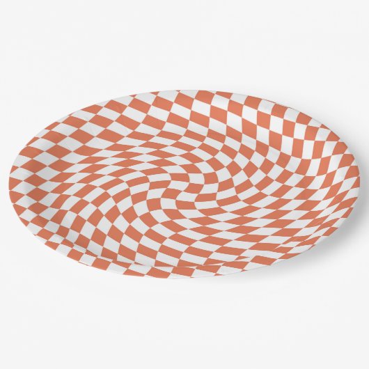 テラコッタ結婚のコレクション市松模様にチェック ペーパープレート (アングル)