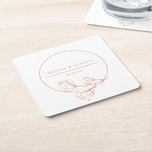 テラコッタ結婚のフローラペルソライズ スクエアペーパーコースター (アングル)