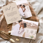 テラコッタ結婚のミニマルサンキューカード チラシ<br><div class="desc">フロント結婚とバックに写真がある予算のサンキューカード。サンキューカードにはモダン、結婚式の日のお祝いの後に使用するエレガント、シンプルタイポグラフィとモダン使用する手書き文字文字が含まれている。</div>