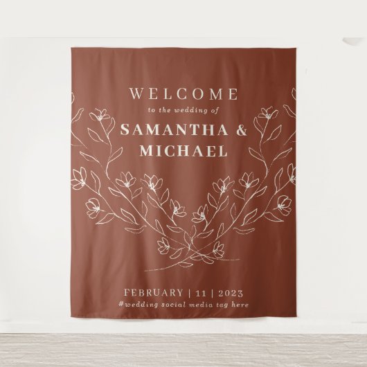 テラコッタ結婚の小さな花へようこそ タペストリー (正面)