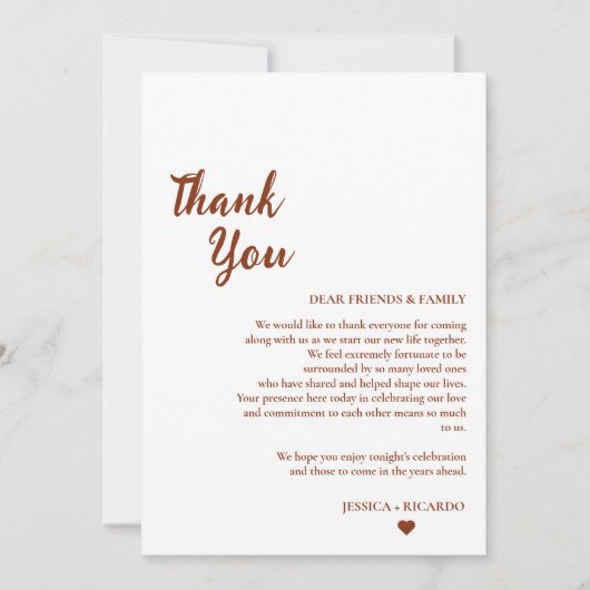 テラコッタ結婚の推測テーブルサンキューカード 招待状 (正面)