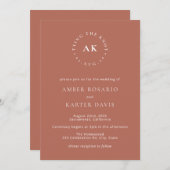 テラコッタ結婚の結びミニマル目モノグラム 招待状 (正面/裏面)