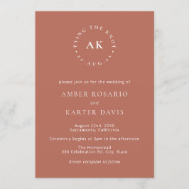 テラコッタ結婚の結びミニマル目モノグラム 招待状