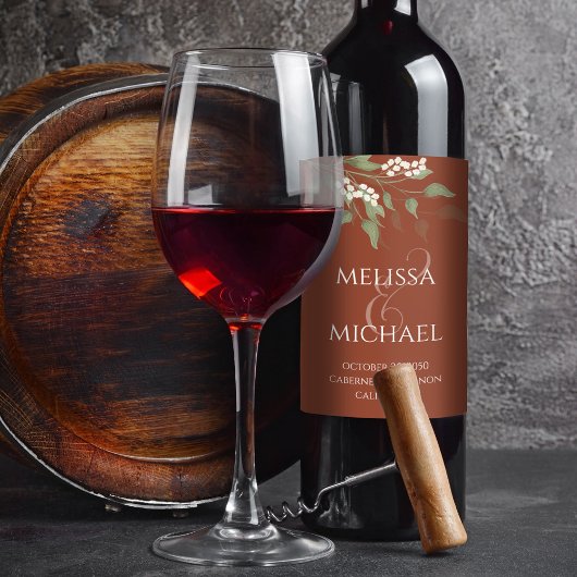 テラコッタ結婚の緑パーソナライズされた草 ワインラベル