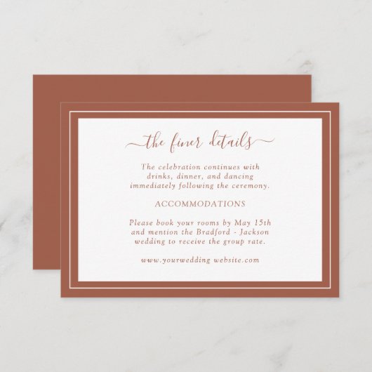 テラコッタ結婚の詳細カード エンクロージャーカード (正面/裏面)