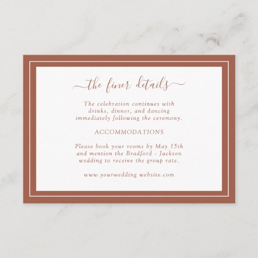 テラコッタ結婚の詳細カード エンクロージャーカード (正面)