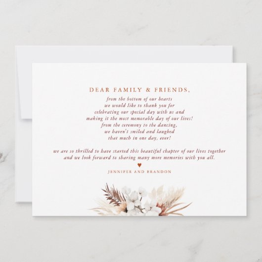 テラコッタ結婚フローラの写真コラージュ サンキューカード (裏面)