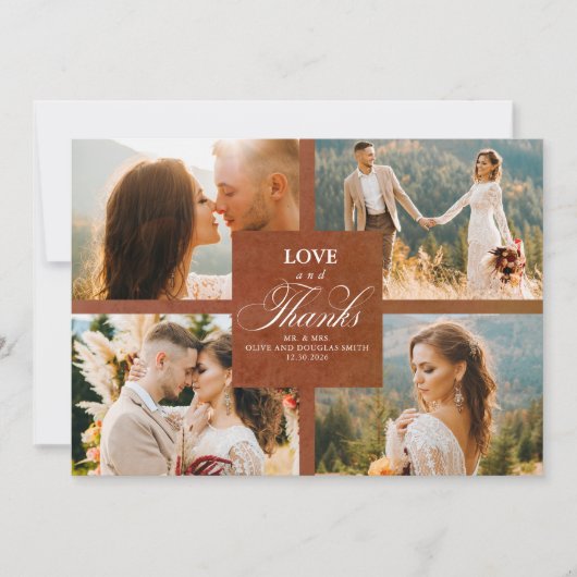 テラコッタ結婚フローラの写真コラージュ サンキューカード (正面)