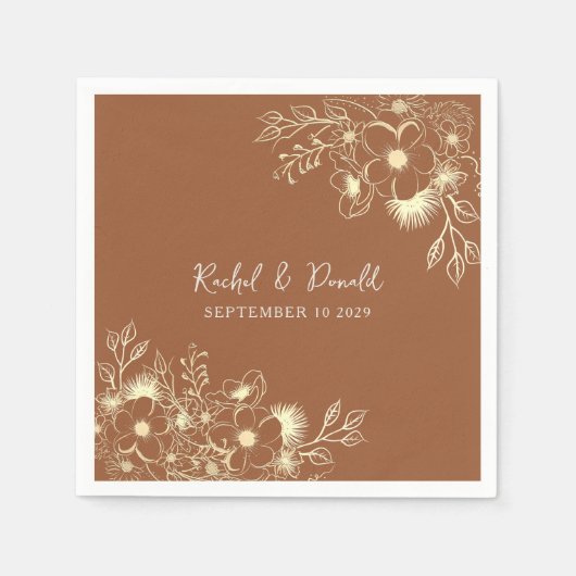 テラコッタ結婚フローラナプキンス スタンダードカクテルナプキン (正面)