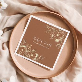 テラコッタ結婚フローラナプキンス スタンダードカクテルナプキン