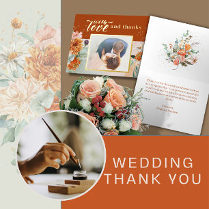 テラコッタ結婚フローラフォイルサンキューカード 箔グリーティングカード