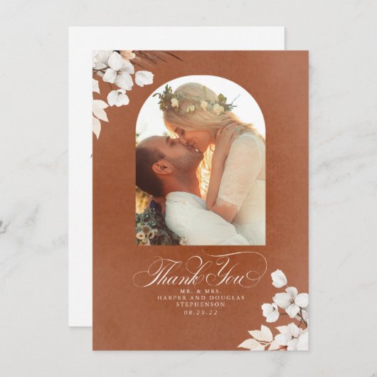 テラコッタ結婚ボホの両面ありがとう サンキューカード (正面/裏面)