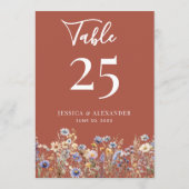 テラコッタ結婚ワイルドフラワーの5x7テーブル番号 招待状 (裏面)