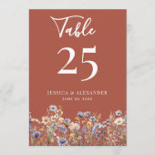 テラコッタ結婚ワイルドフラワーの5x7テーブル番号 招待状 (正面)
