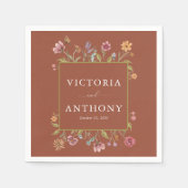 テラコッタ結婚ワイルドフラワーズナプキン スタンダードカクテルナプキン (正面)