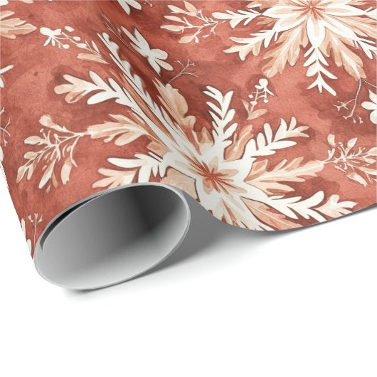 テラコッタ絵を描スノーフレークホリデークリスマス ラッピングペーパー (ロールコーナー)