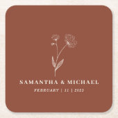 テラコッタ綿フローラボホ結婚ズ スクエアペーパーコースター (正面)