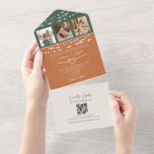 テラコッタ緑のストリングラ結婚イトのQRコード オールインワン招待状 (貼ってはがせる)