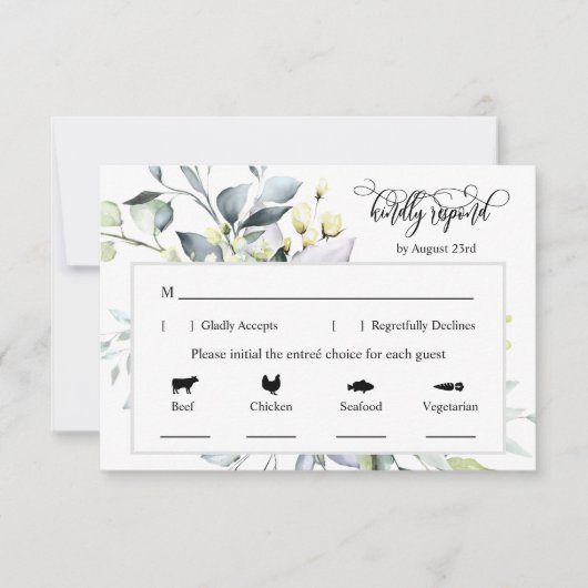 テラコッタ緑の応答カード4食選択 出欠カード (正面)