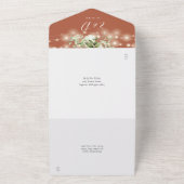テラコッタ緑の文字列ライトQRコード結婚の オールインワン招待状 (外側)