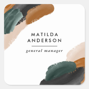 テラコッタ緑の絵を描抽象芸術ミニマルモダン スクエアシール