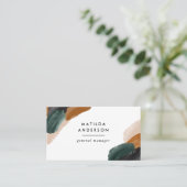 テラコッタ緑の黒い抽象芸術モダンQRコード 名刺 (スタンド正面)