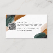 テラコッタ緑の黒い抽象芸術モダンQRコード 名刺 (裏面)