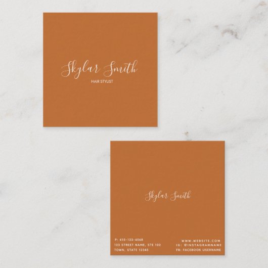 テラコッタ美容師サロンミニマル スクエア名刺 (正面/裏面)