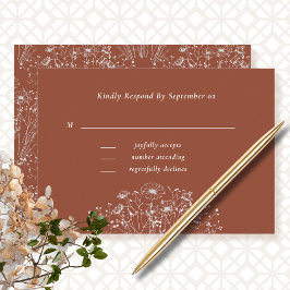 テラコッタ背景ワイルドフラワーウェディングRSVP