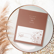 テラコッタ背景白ワイルドフラワーモノグラム