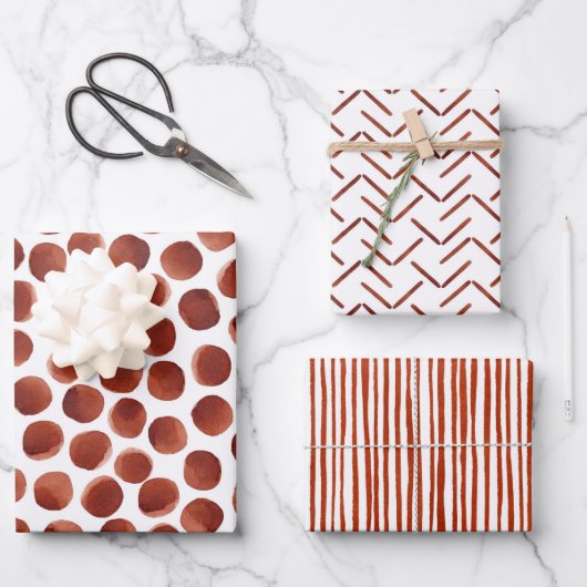 テラコッタ自然トーン水彩模様ラピン ラッピングペーパーシート (正面)