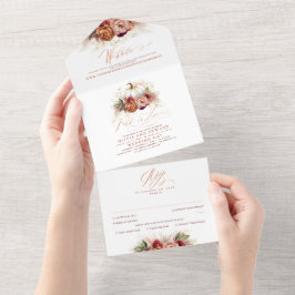 テラコッタ自然フローラカボチャ秋の結婚式 オールインワン招待状