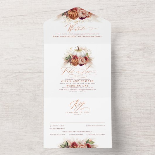 テラコッタ自然フローラカボチャ秋の結婚式 オールインワン招待状 (内側)