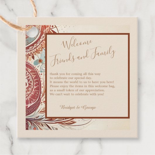 テラコッタ自然ヴィンテージ結婚式 フェイバータグ (正面)