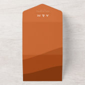 テラコッタ色のボヘミアンミディアムウェーブQRコードウェブサイト ブラウン オールインワン招待状 (外側)