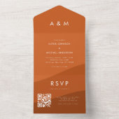 テラコッタ色のボヘミアンミディアムウェーブQRコードウェブサイト ブラウン オールインワン招待状 (内側)