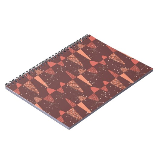 テラコッタ色の波と星のシームレスなパターン ノートブック (左側)